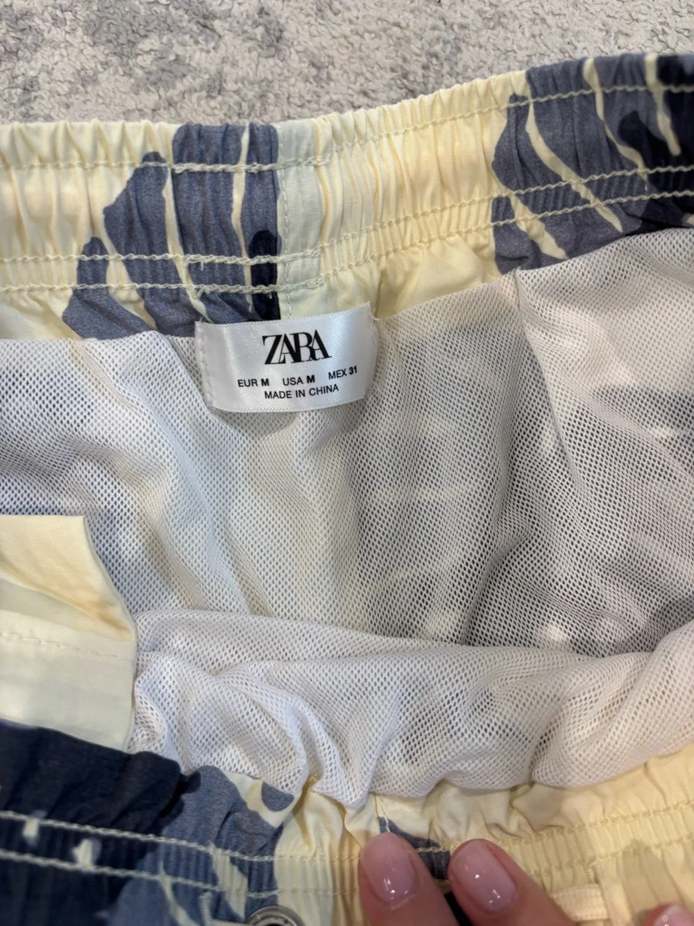 Zara Cream Shorts with Navy Leaf Print